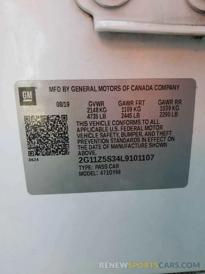 13 fotografías del automóvil dañado 2G11Z5S34L9101107 CHEVROLET IMPALA 2020