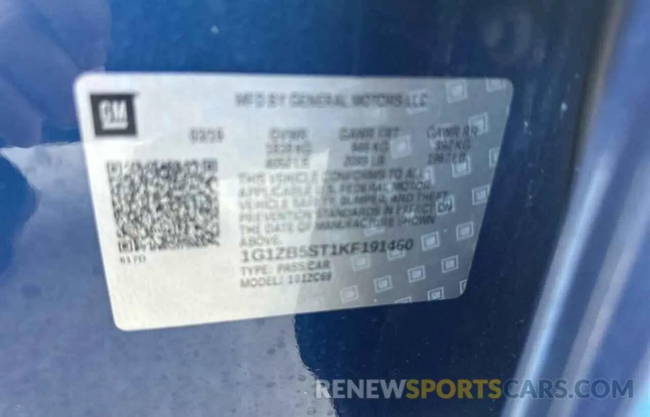 10 fotografías del automóvil dañado 1G1ZB5ST1KF191460 CHEVROLET MALIBU 2019