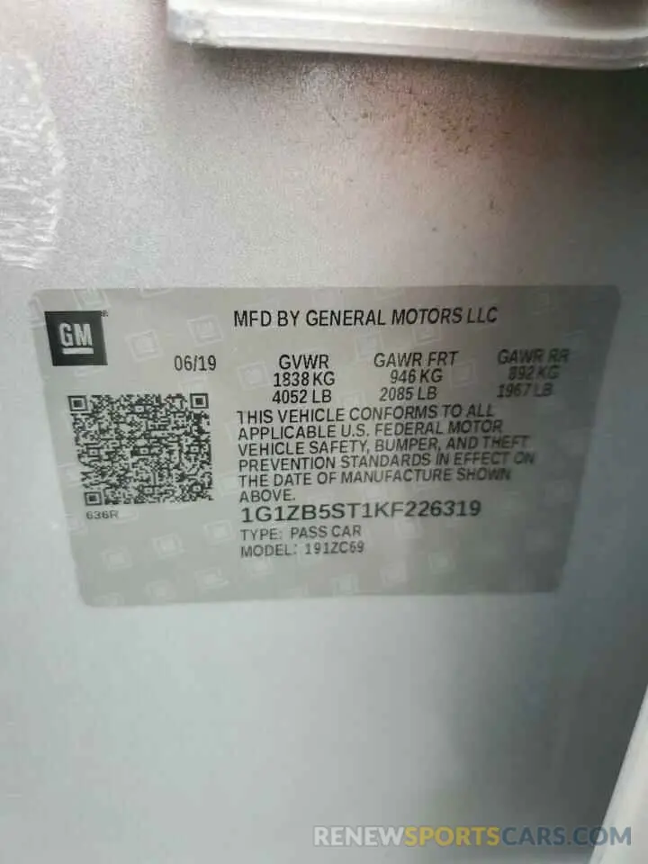 14 fotografías del automóvil dañado 1G1ZB5ST1KF226319 CHEVROLET MALIBU 2019