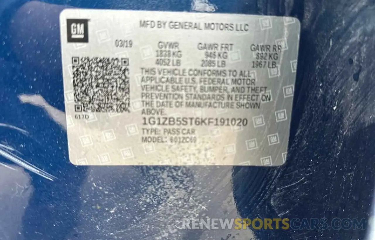 10 fotografías del automóvil dañado 1G1ZB5ST6KF191020 CHEVROLET MALIBU 2019