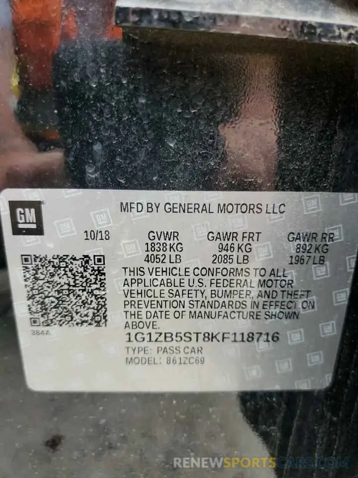 12 fotografías del automóvil dañado 1G1ZB5ST8KF118716 CHEVROLET MALIBU 2019