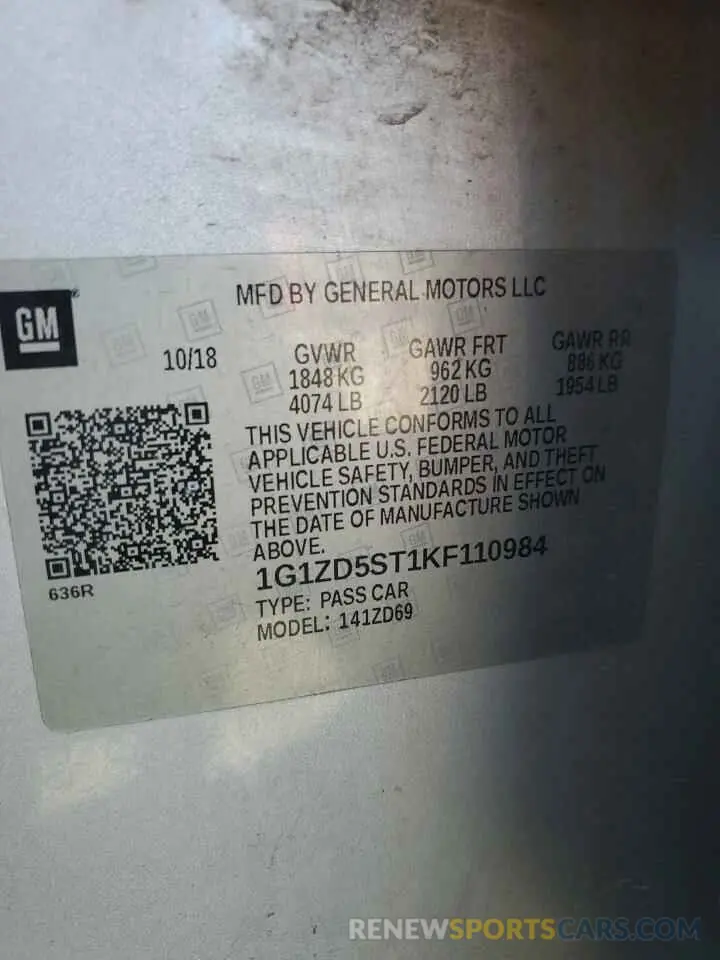 12 fotografías del automóvil dañado 1G1ZD5ST1KF110984 CHEVROLET MALIBU 2019