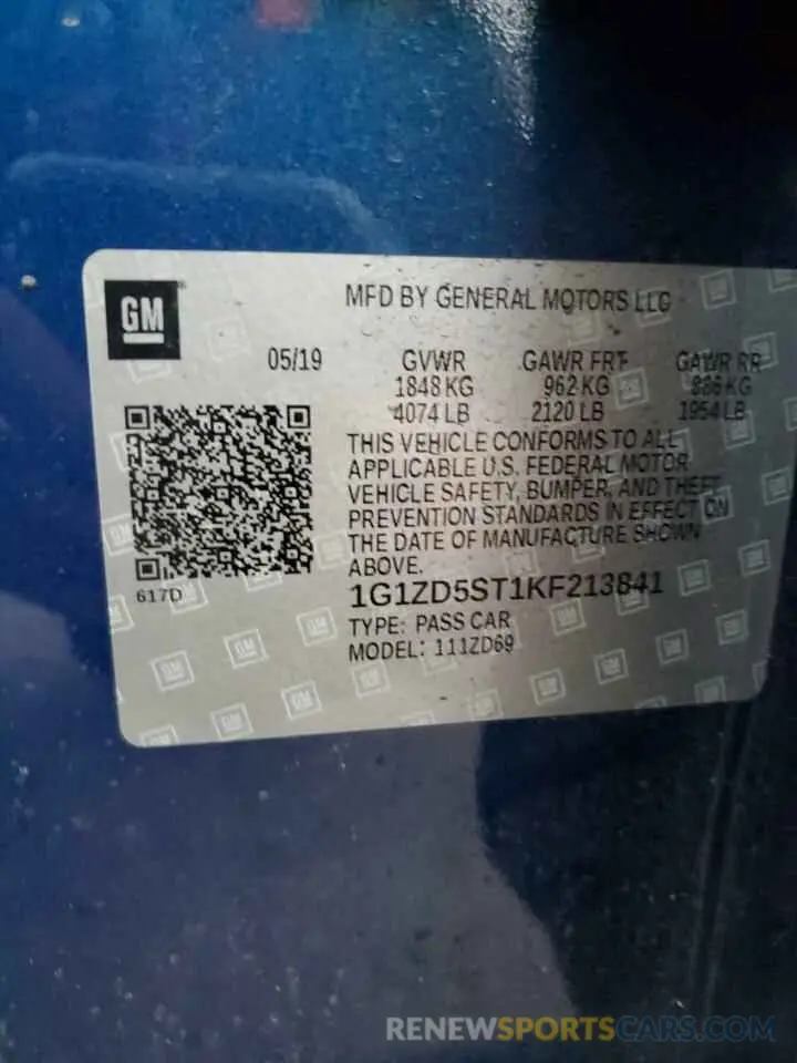 12 fotografías del automóvil dañado 1G1ZD5ST1KF213841 CHEVROLET MALIBU 2019