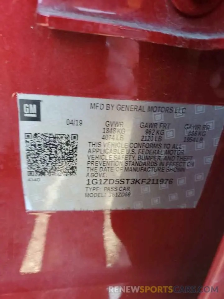 14 fotografías del automóvil dañado 1G1ZD5ST3KF211976 CHEVROLET MALIBU 2019