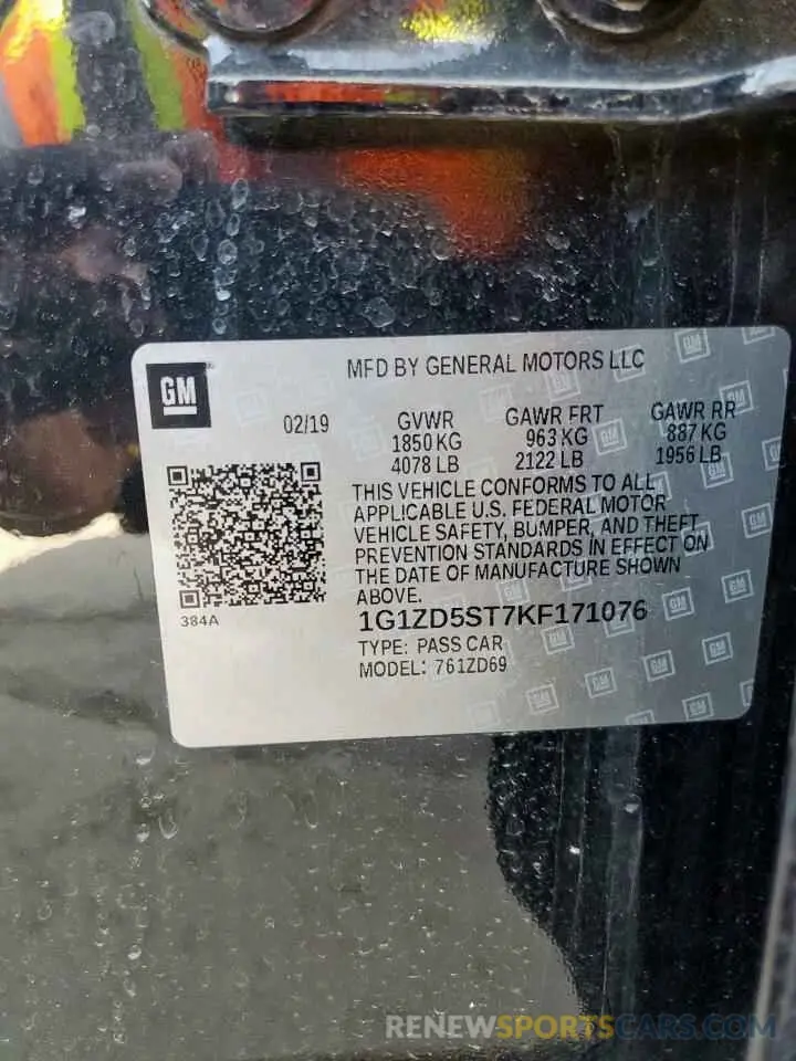 12 fotografías del automóvil dañado 1G1ZD5ST7KF171076 CHEVROLET MALIBU 2019