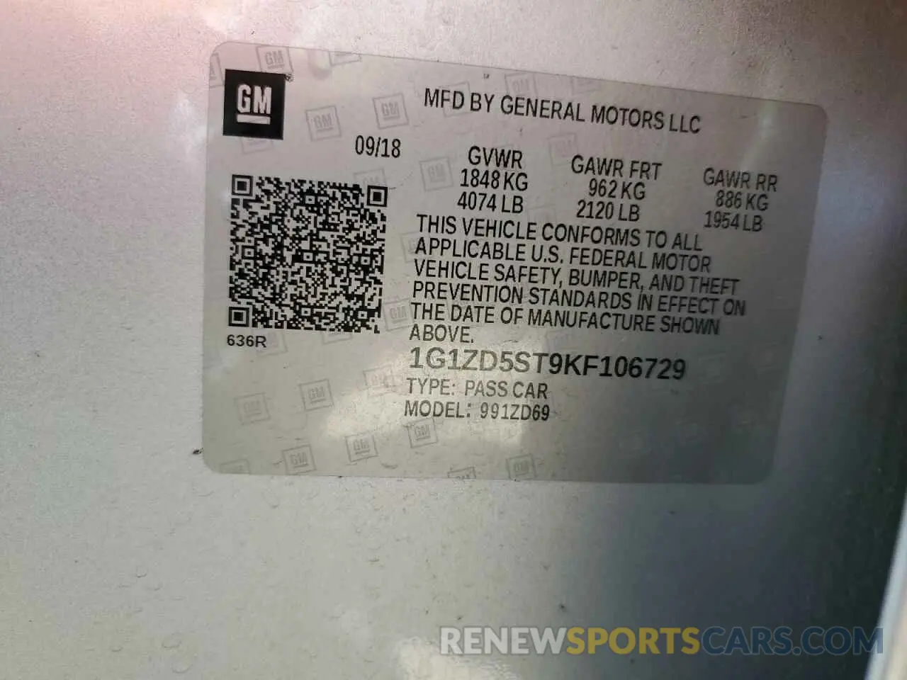 12 fotografías del automóvil dañado 1G1ZD5ST9KF106729 CHEVROLET MALIBU 2019