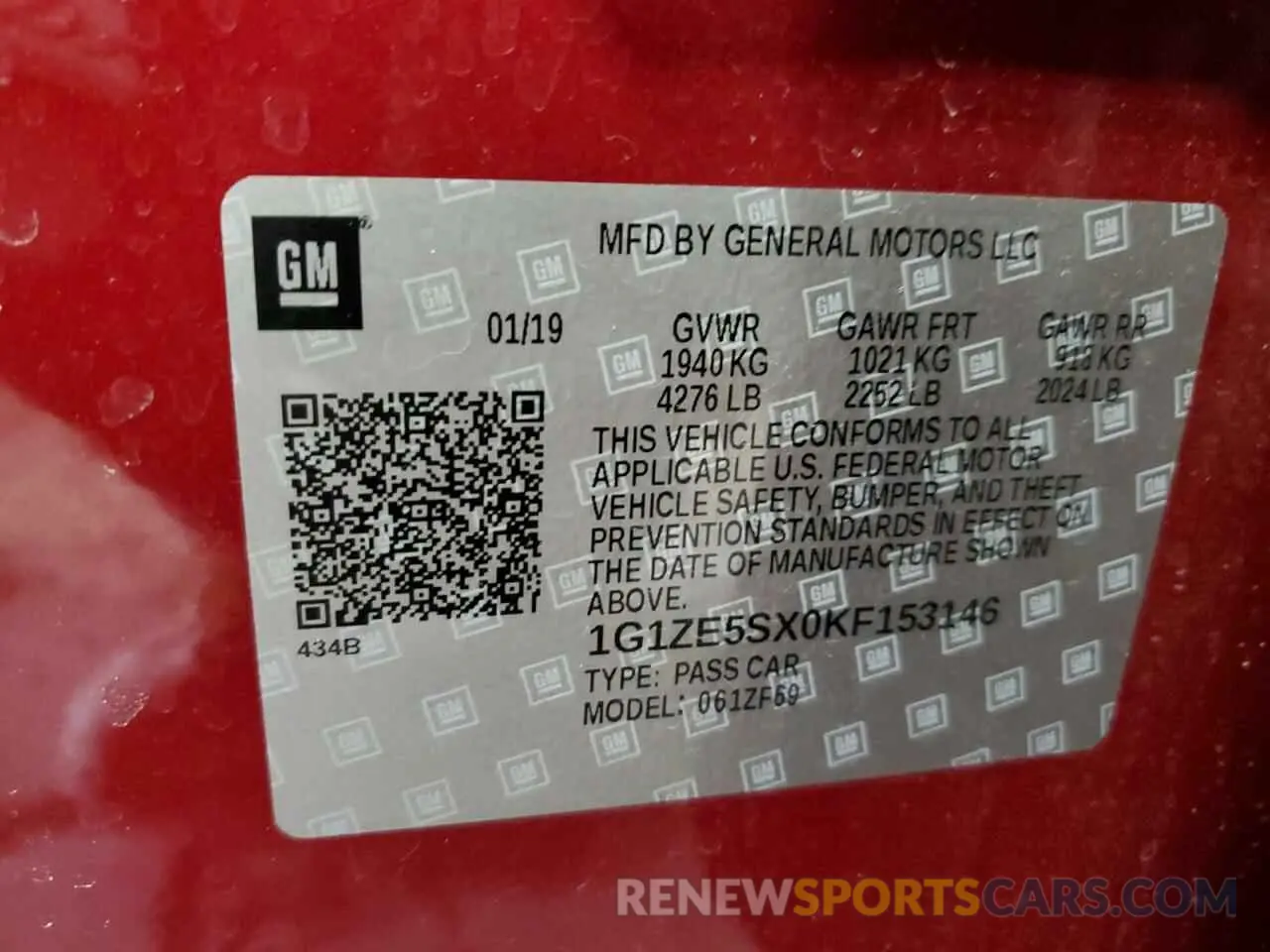 12 fotografías del automóvil dañado 1G1ZE5SX0KF153146 CHEVROLET MALIBU 2019