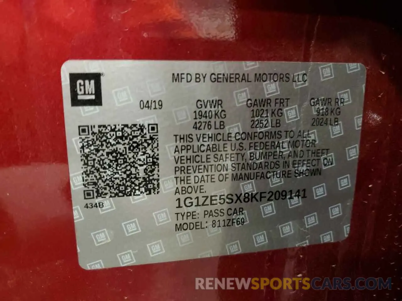 12 fotografías del automóvil dañado 1G1ZE5SX8KF209141 CHEVROLET MALIBU 2019