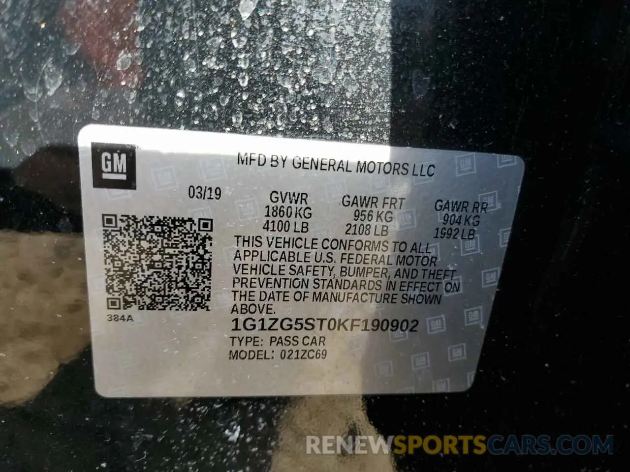 12 fotografías del automóvil dañado 1G1ZG5ST0KF190902 CHEVROLET MALIBU 2019