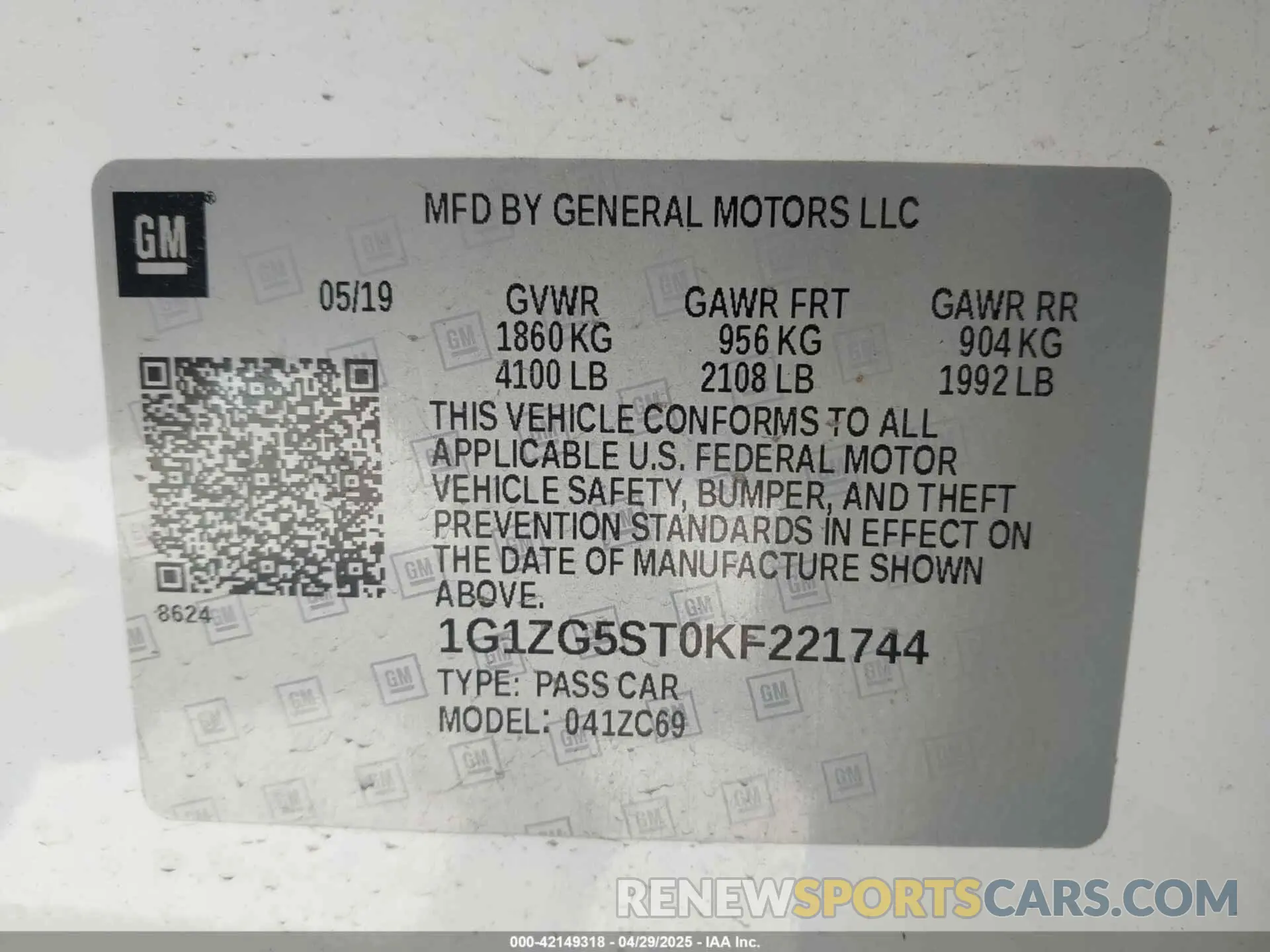 9 fotografías del automóvil dañado 1G1ZG5ST0KF221744 CHEVROLET MALIBU 2019