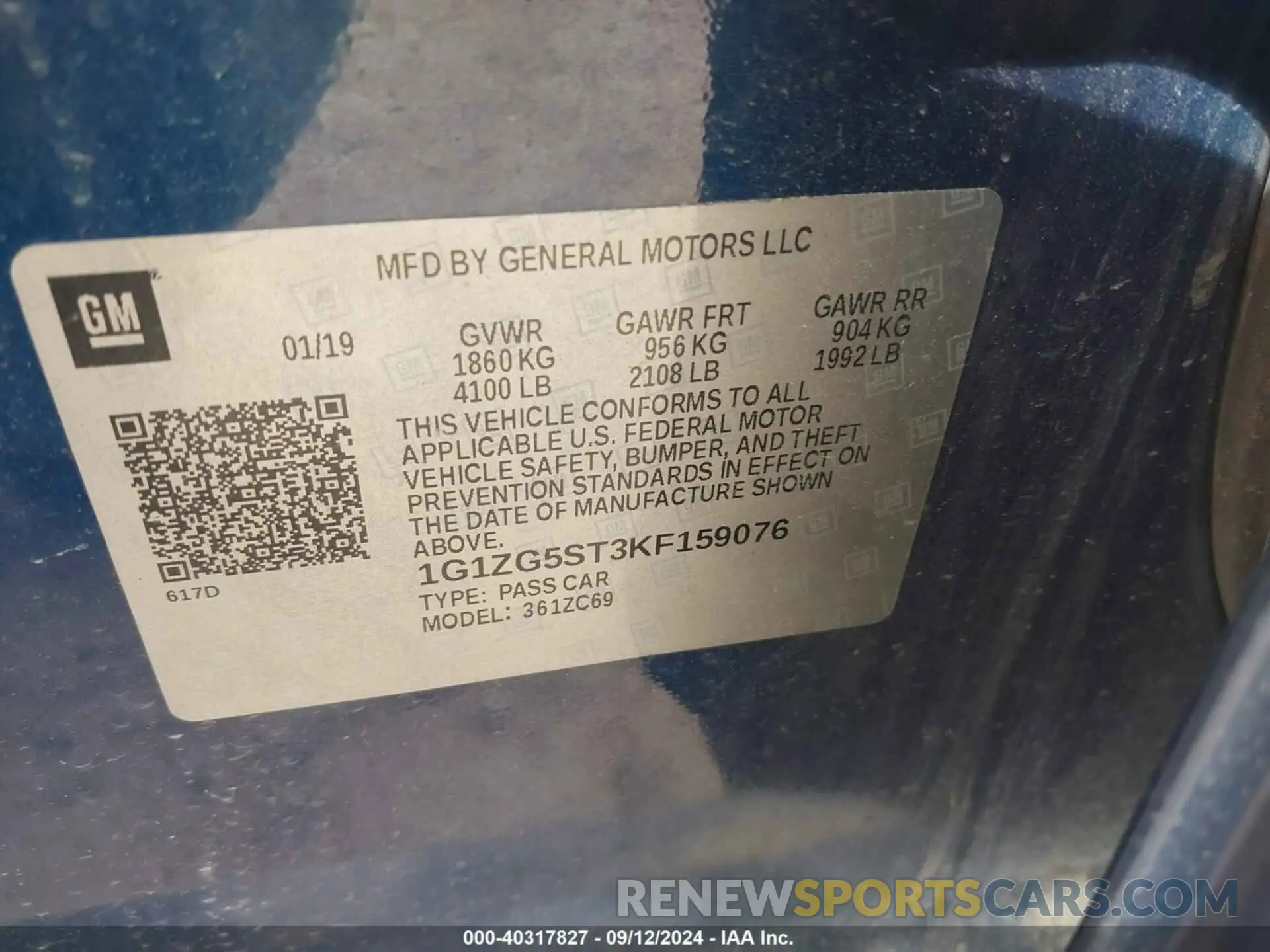 9 fotografías del automóvil dañado 1G1ZG5ST3KF159076 CHEVROLET MALIBU 2019