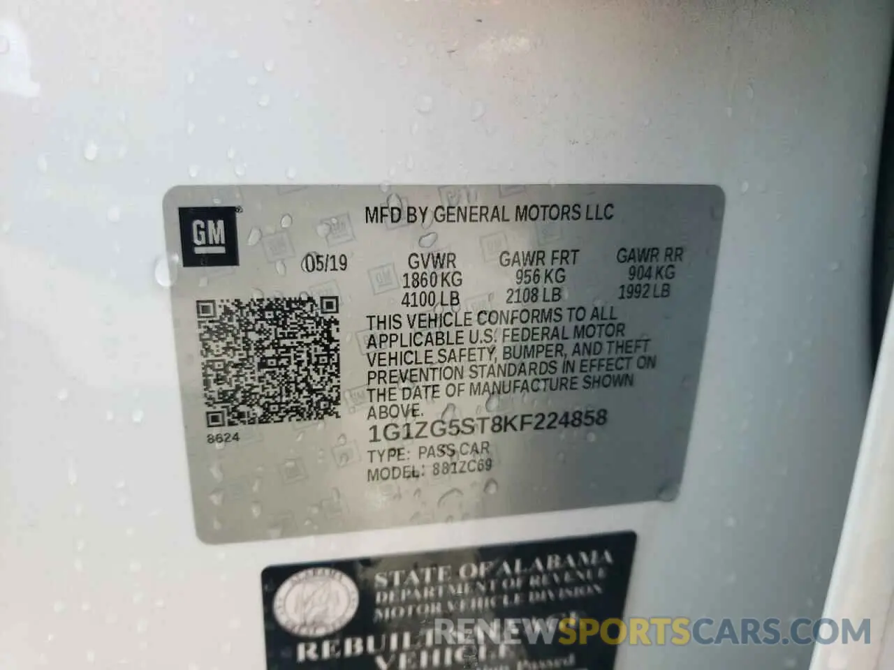 12 fotografías del automóvil dañado 1G1ZG5ST8KF224858 CHEVROLET MALIBU 2019