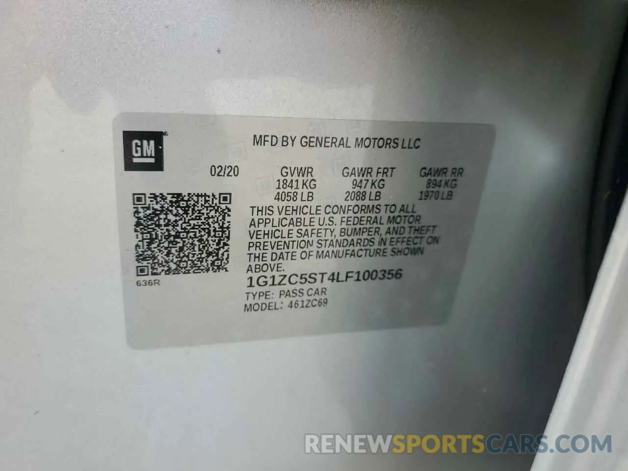 12 fotografías del automóvil dañado 1G1ZC5ST4LF100356 CHEVROLET MALIBU 2020