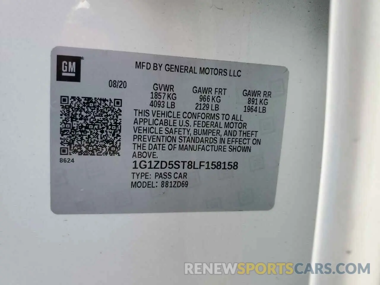 12 fotografías del automóvil dañado 1G1ZD5ST8LF158158 CHEVROLET MALIBU 2020