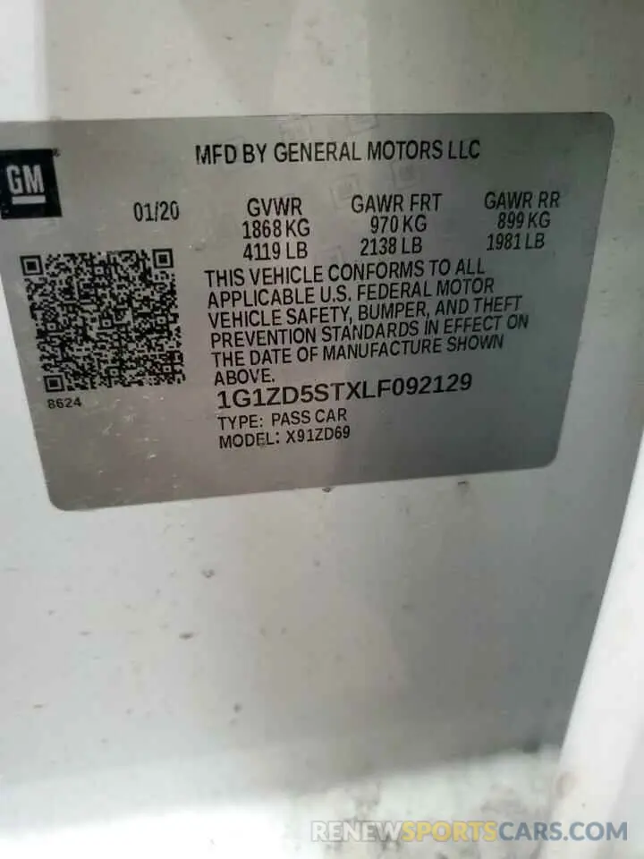 12 fotografías del automóvil dañado 1G1ZD5STXLF092129 CHEVROLET MALIBU 2020