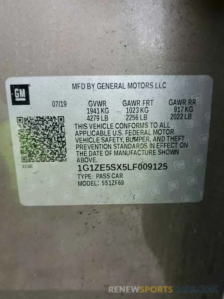 12 fotografías del automóvil dañado 1G1ZE5SX5LF009125 CHEVROLET MALIBU 2020