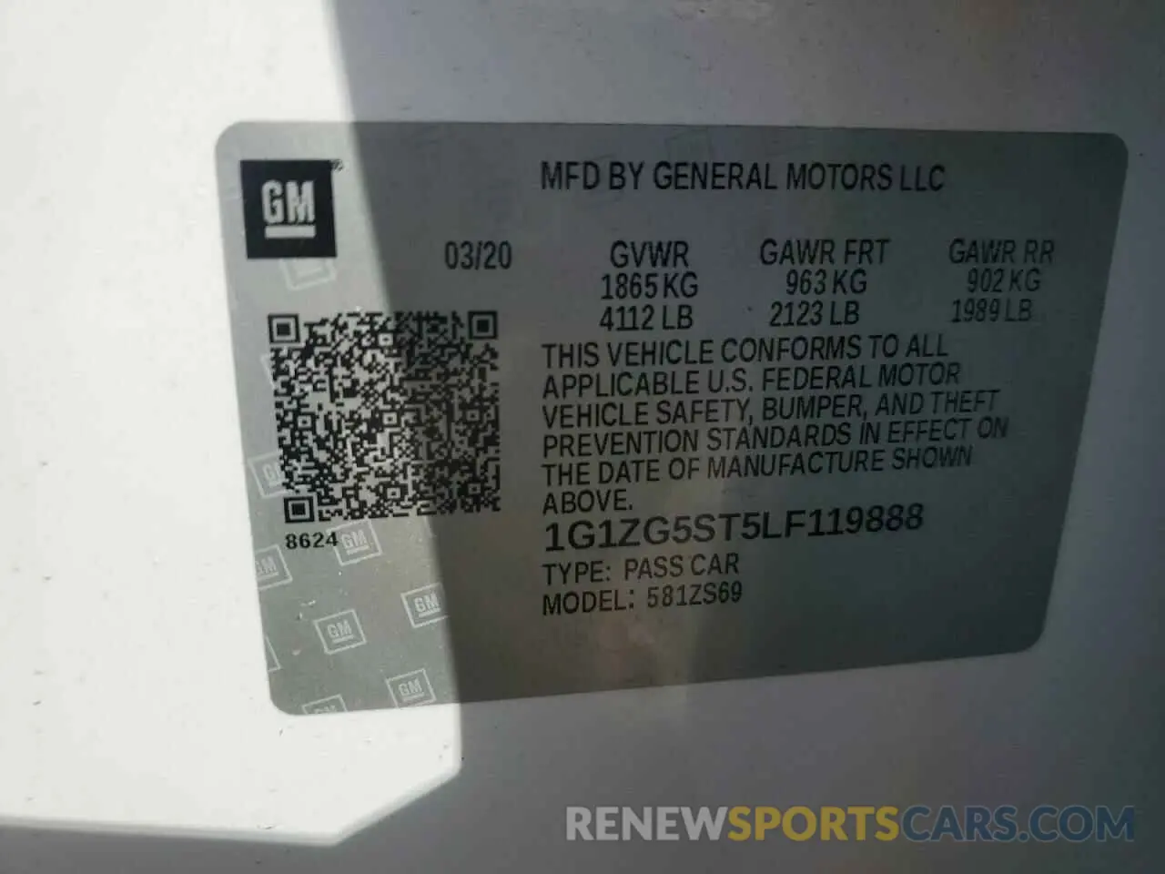 12 fotografías del automóvil dañado 1G1ZG5ST5LF119888 CHEVROLET MALIBU 2020