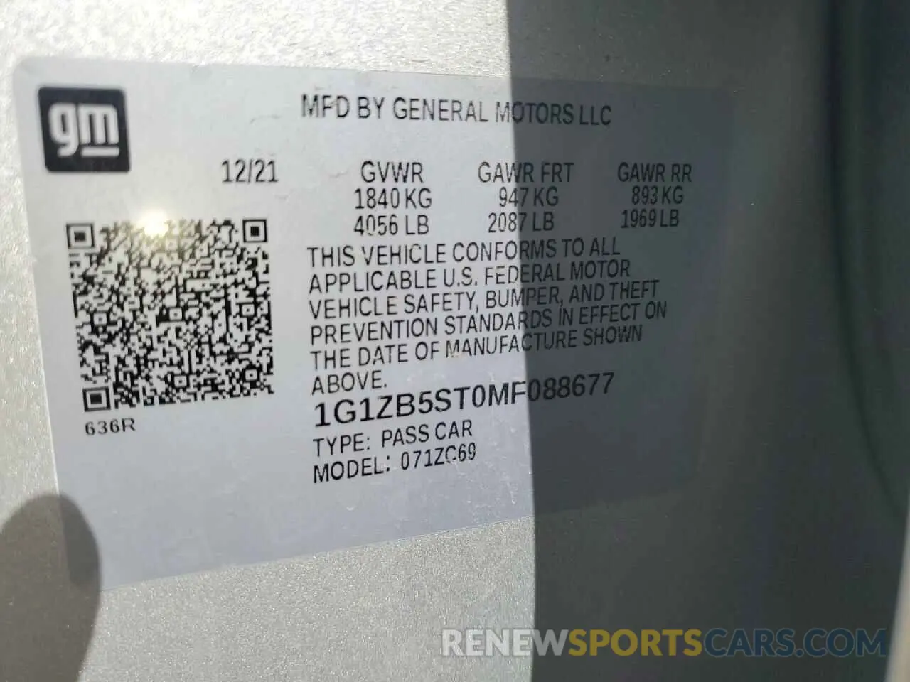 14 fotografías del automóvil dañado 1G1ZB5ST0MF088677 CHEVROLET MALIBU 2021