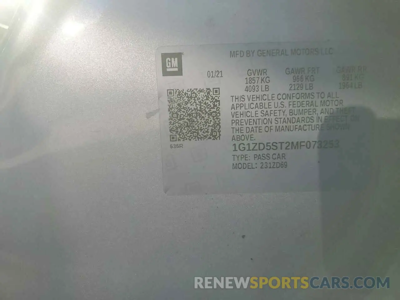 15 fotografías del automóvil dañado 1G1ZD5ST2MF073253 CHEVROLET MALIBU 2021