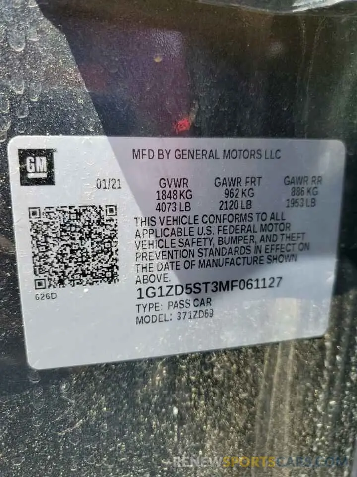 12 fotografías del automóvil dañado 1G1ZD5ST3MF061127 CHEVROLET MALIBU 2021