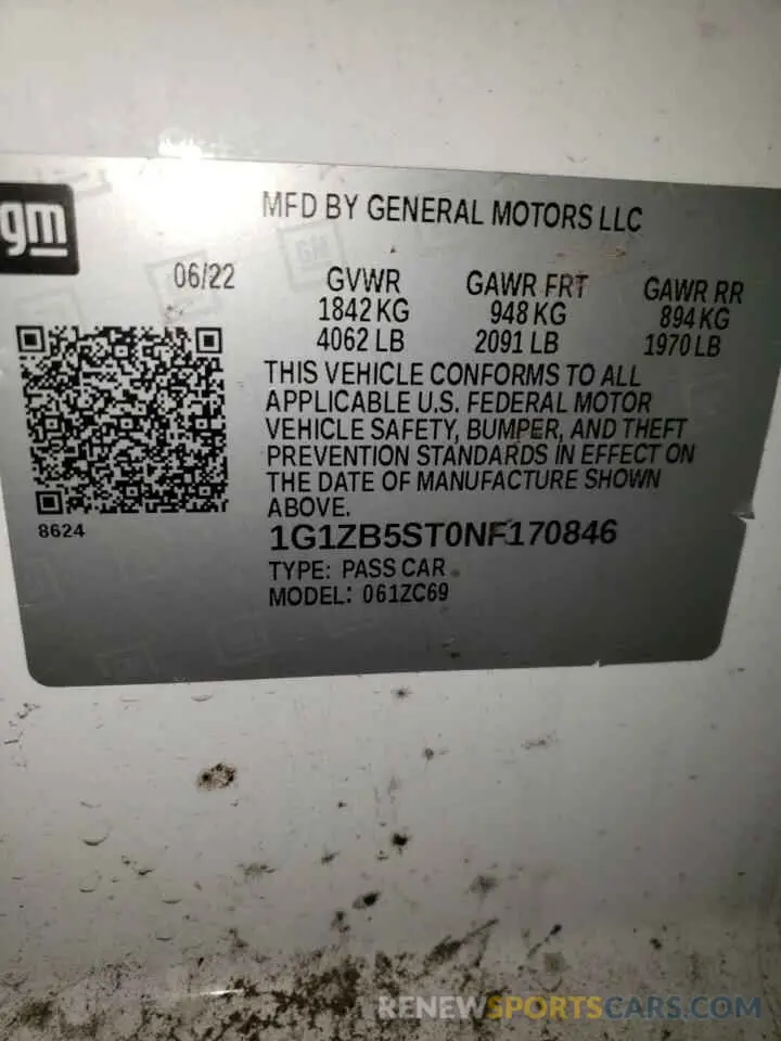 12 fotografías del automóvil dañado 1G1ZB5ST0NF170846 CHEVROLET MALIBU 2022