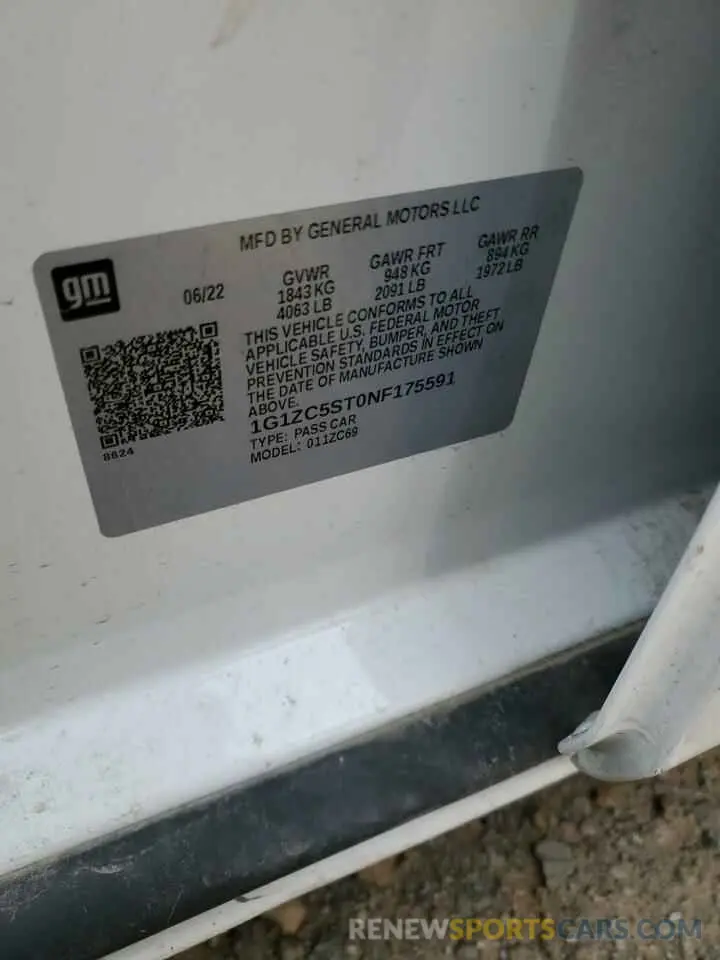 12 fotografías del automóvil dañado 1G1ZC5ST0NF175591 CHEVROLET MALIBU 2022