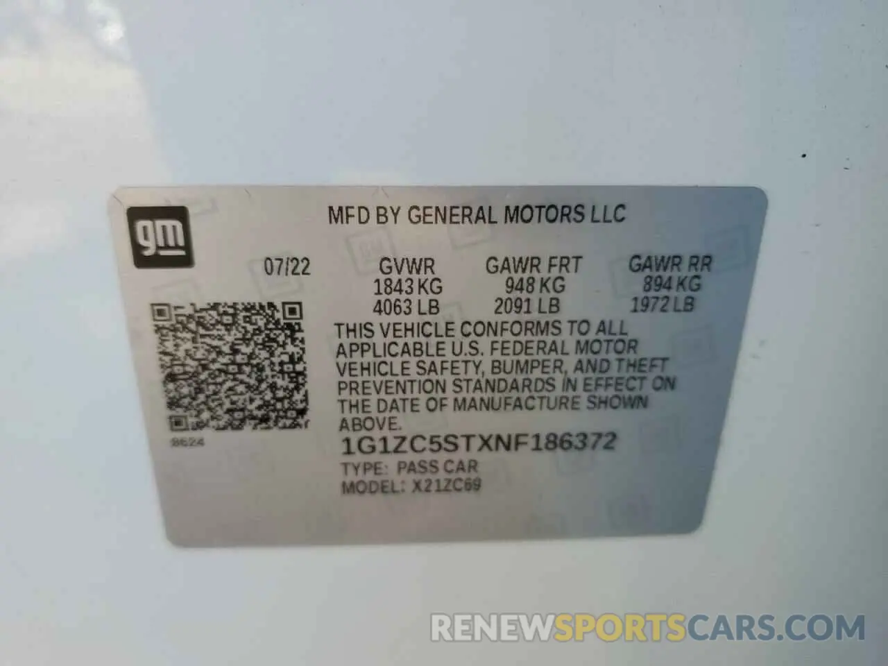 12 fotografías del automóvil dañado 1G1ZC5STXNF186372 CHEVROLET MALIBU 2022