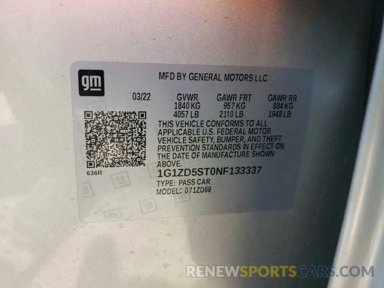 12 fotografías del automóvil dañado 1G1ZD5ST0NF133337 CHEVROLET MALIBU 2022