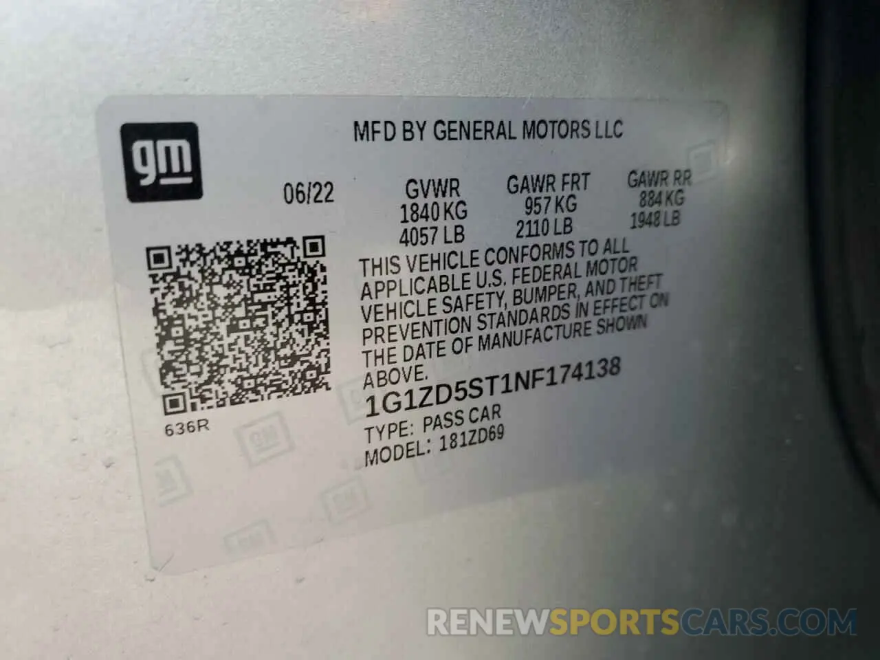 12 fotografías del automóvil dañado 1G1ZD5ST1NF174138 CHEVROLET MALIBU 2022