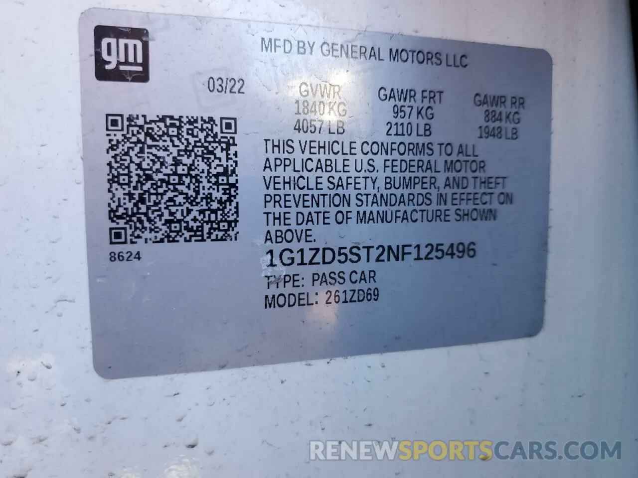 12 fotografías del automóvil dañado 1G1ZD5ST2NF125496 CHEVROLET MALIBU 2022