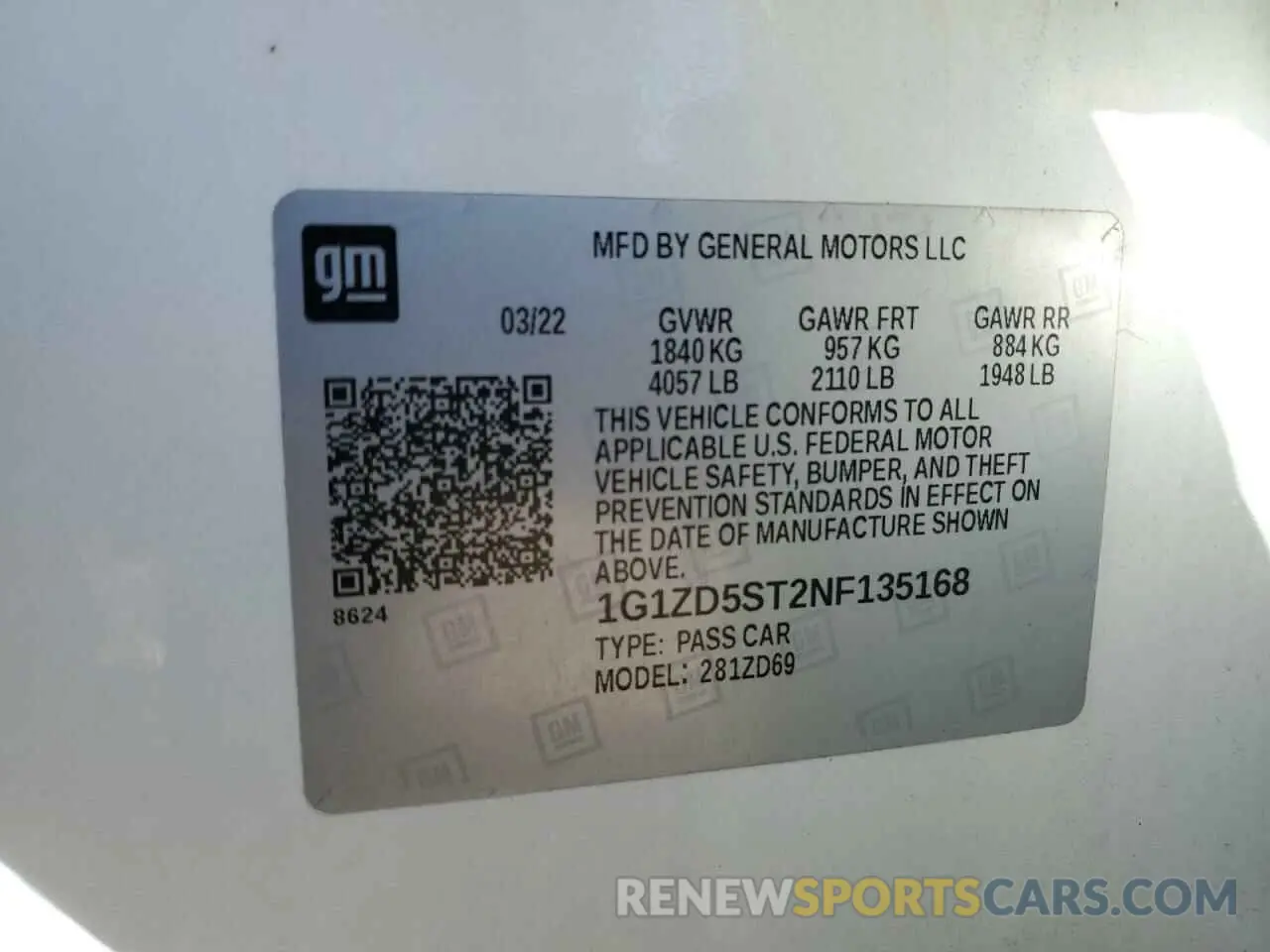 12 fotografías del automóvil dañado 1G1ZD5ST2NF135168 CHEVROLET MALIBU 2022