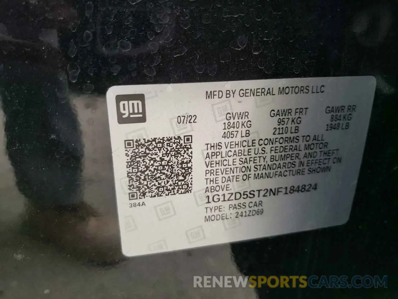 12 fotografías del automóvil dañado 1G1ZD5ST2NF184824 CHEVROLET MALIBU 2022