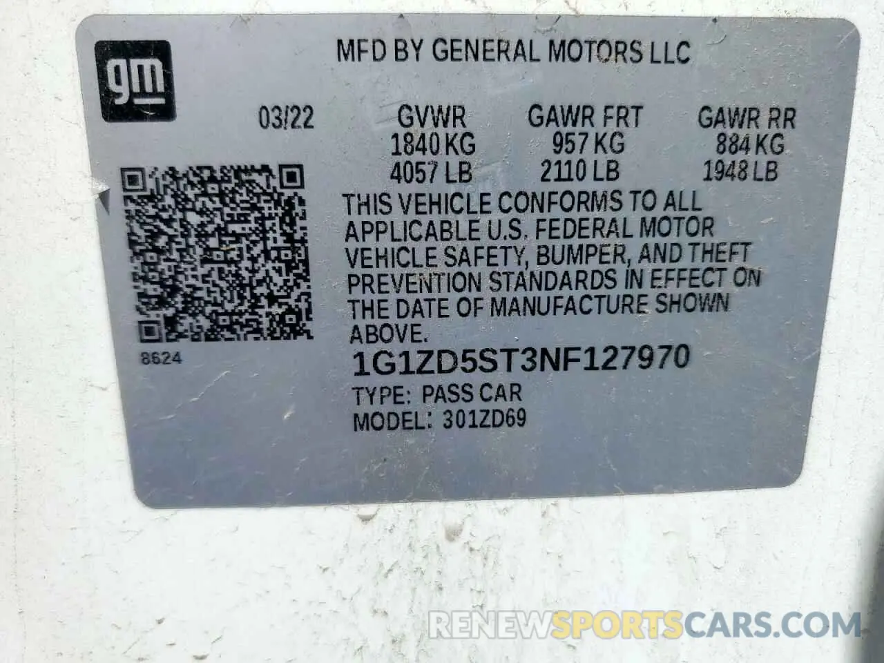 12 fotografías del automóvil dañado 1G1ZD5ST3NF127970 CHEVROLET MALIBU 2022