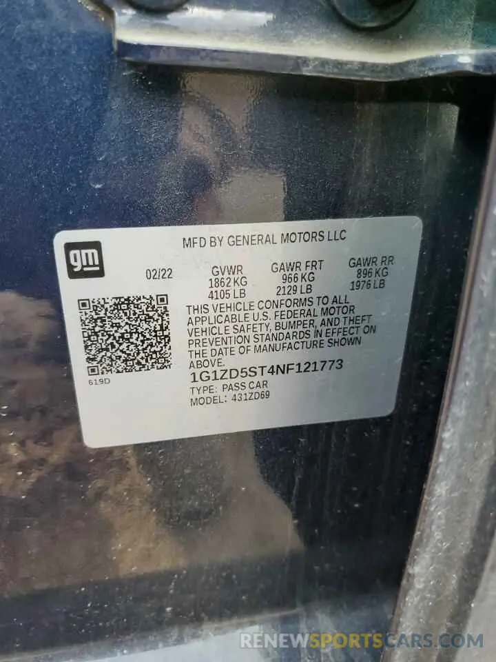 12 fotografías del automóvil dañado 1G1ZD5ST4NF121773 CHEVROLET MALIBU 2022