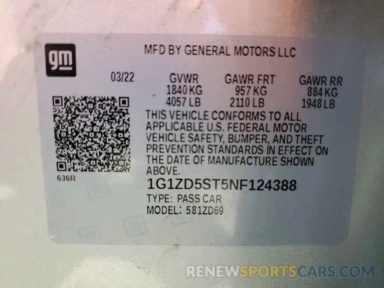 13 fotografías del automóvil dañado 1G1ZD5ST5NF124388 CHEVROLET MALIBU 2022