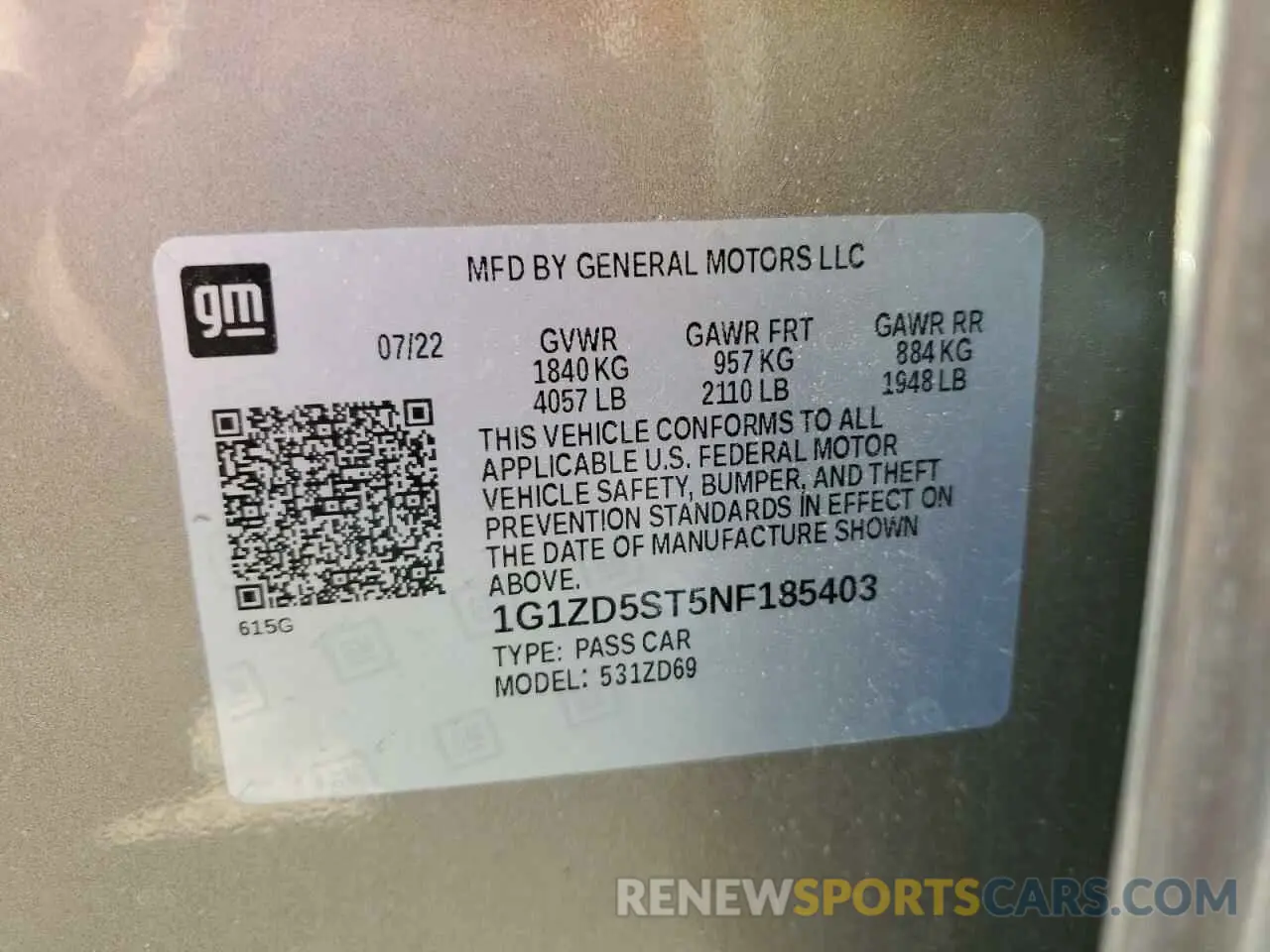 12 fotografías del automóvil dañado 1G1ZD5ST5NF185403 CHEVROLET MALIBU 2022