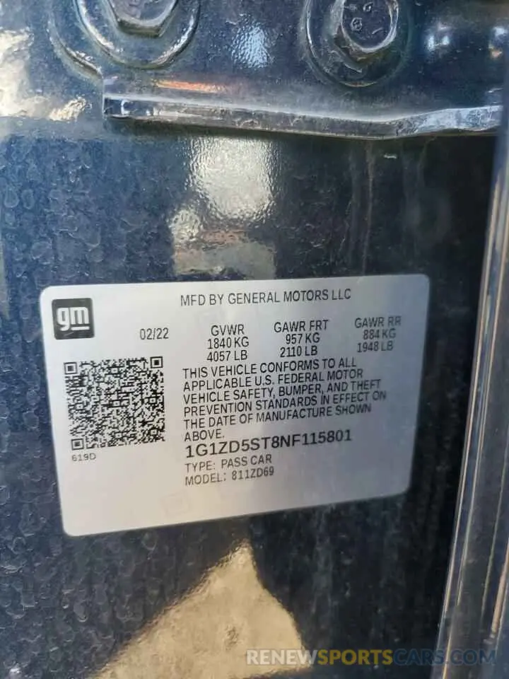 12 fotografías del automóvil dañado 1G1ZD5ST8NF115801 CHEVROLET MALIBU 2022
