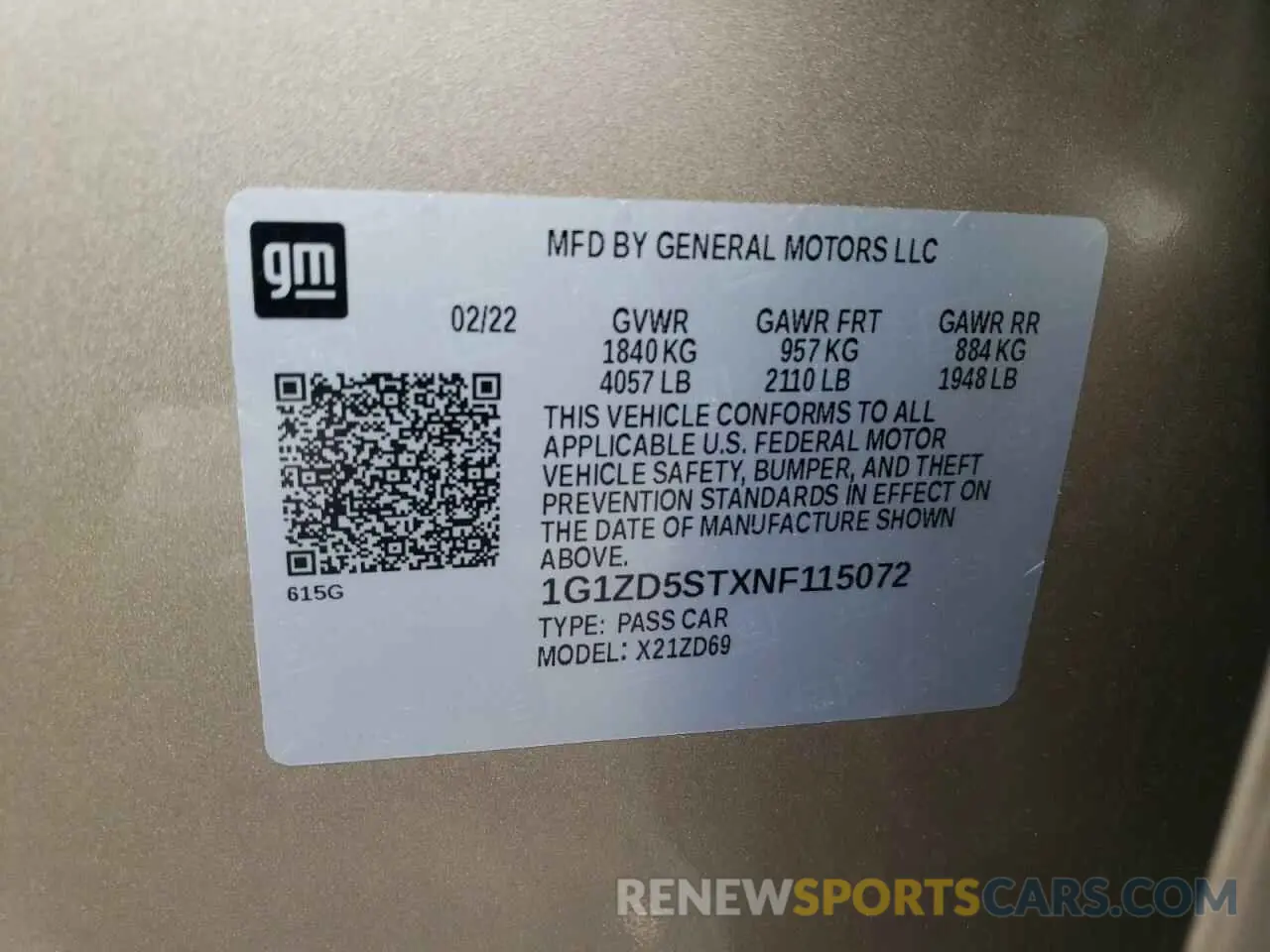 12 fotografías del automóvil dañado 1G1ZD5STXNF115072 CHEVROLET MALIBU 2022
