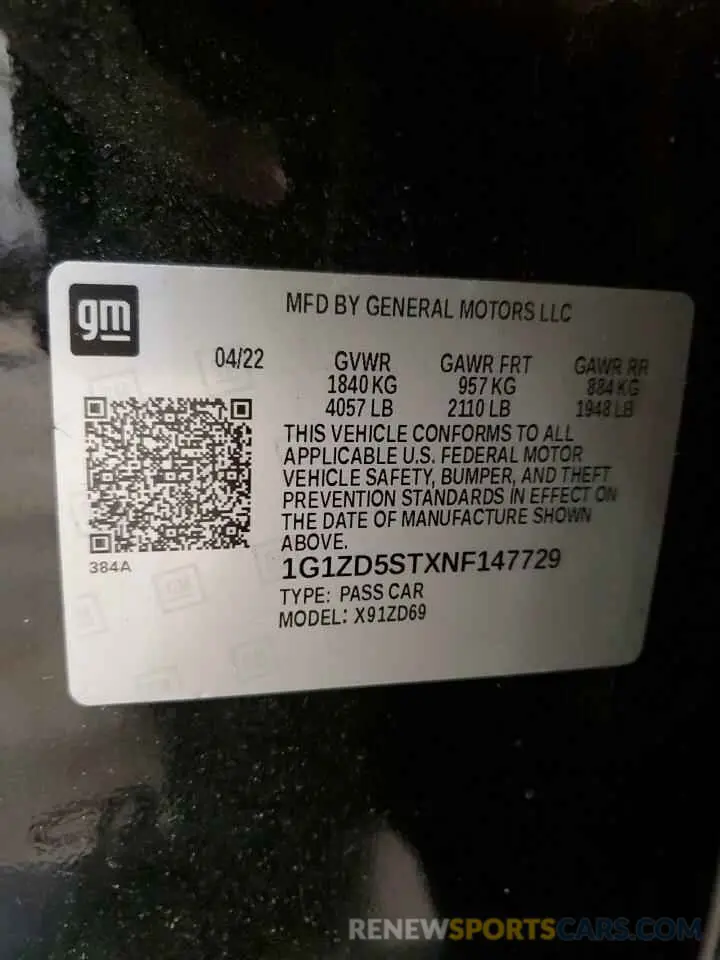 12 fotografías del automóvil dañado 1G1ZD5STXNF147729 CHEVROLET MALIBU 2022