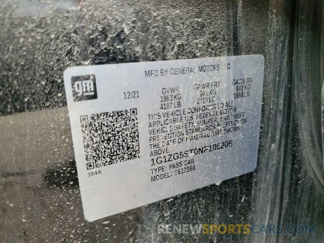 12 fotografías del automóvil dañado 1G1ZG5ST0NF105206 CHEVROLET MALIBU 2022