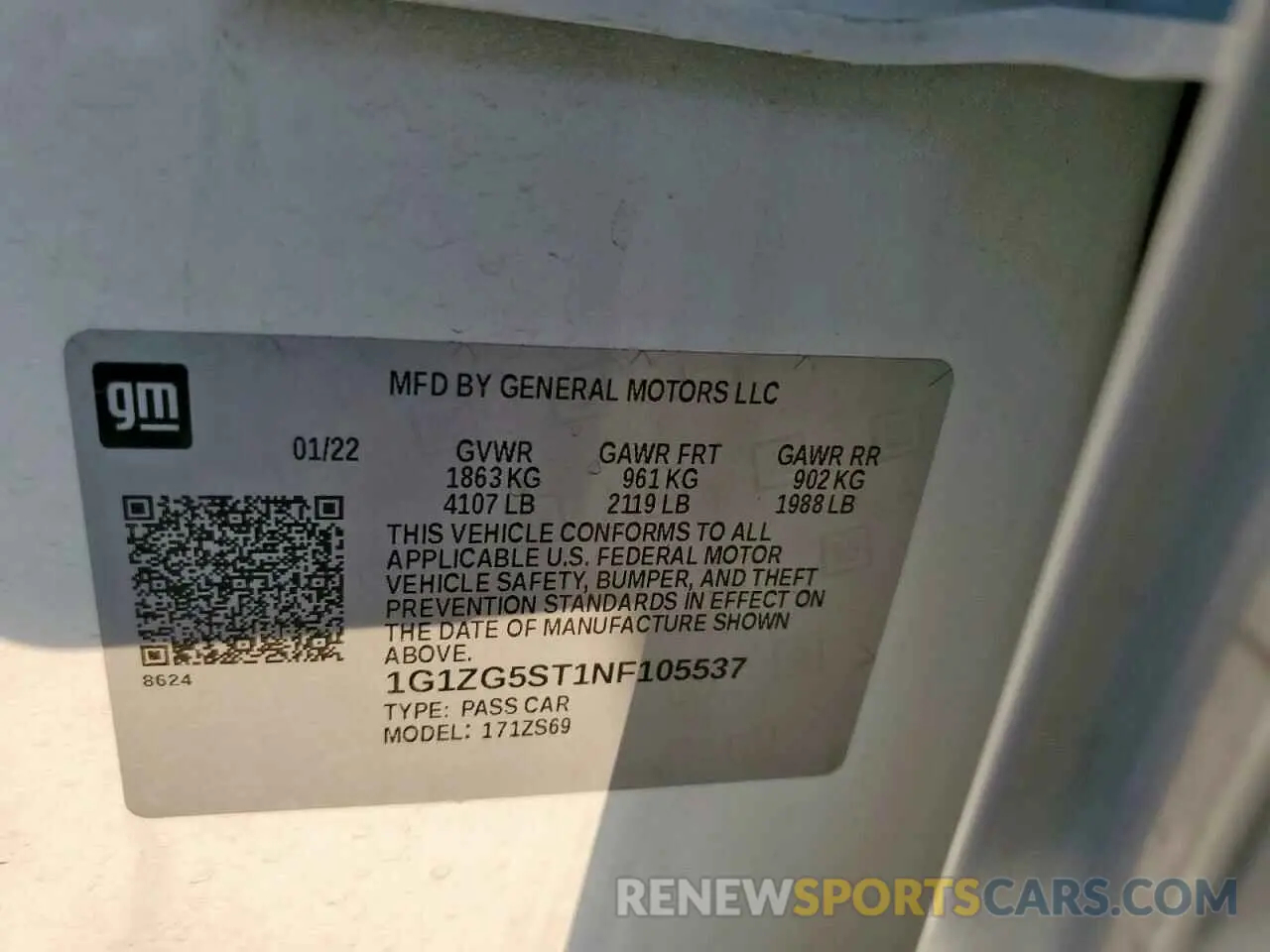 12 fotografías del automóvil dañado 1G1ZG5ST1NF105537 CHEVROLET MALIBU 2022