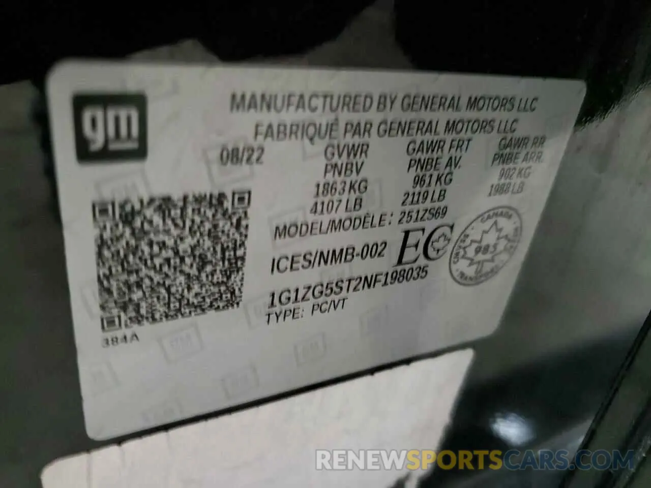 12 fotografías del automóvil dañado 1G1ZG5ST2NF198035 CHEVROLET MALIBU 2022