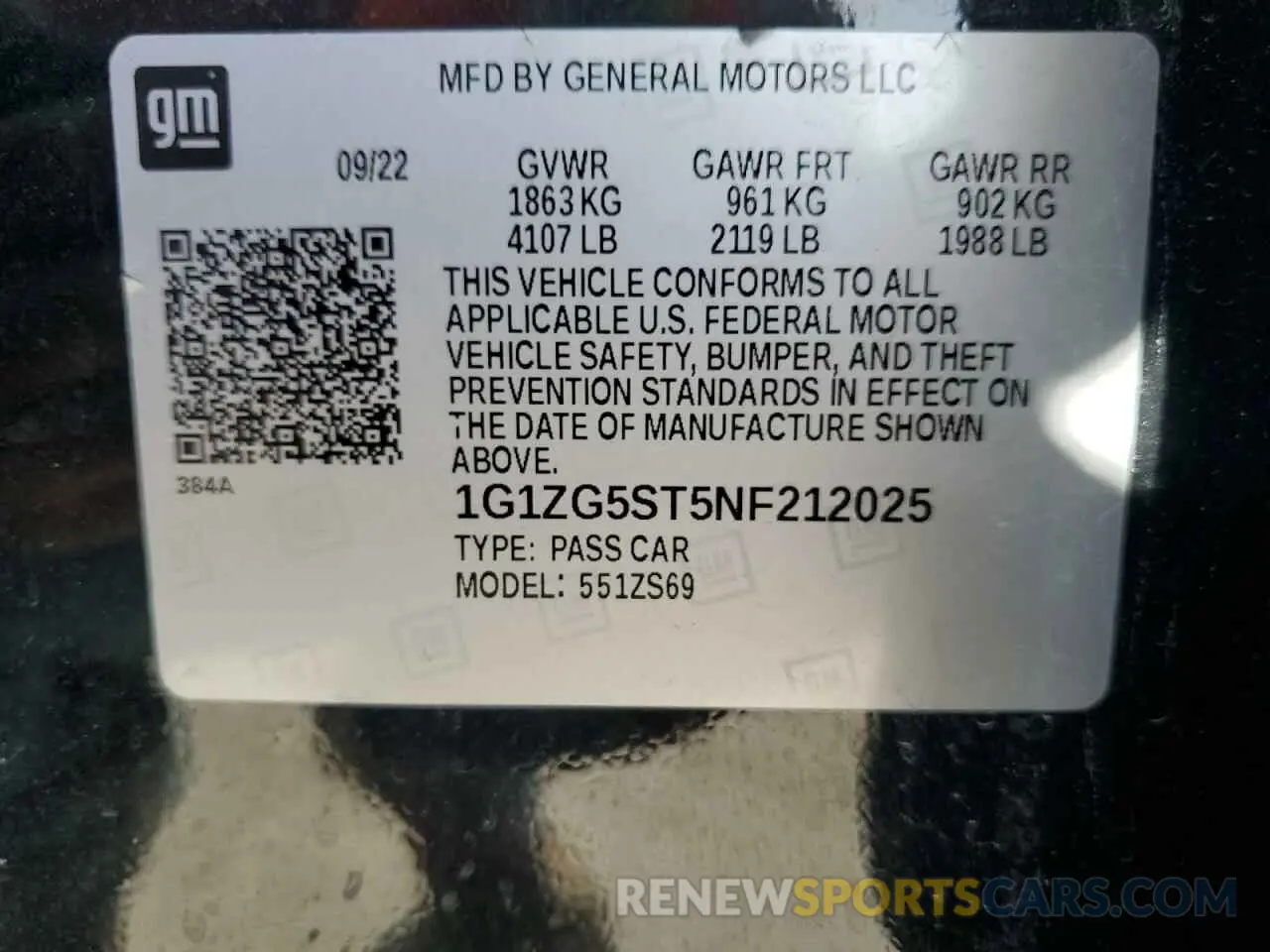 12 fotografías del automóvil dañado 1G1ZG5ST5NF212025 CHEVROLET MALIBU 2022