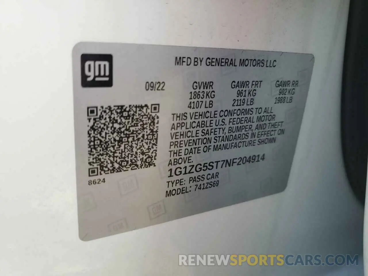 12 fotografías del automóvil dañado 1G1ZG5ST7NF204914 CHEVROLET MALIBU 2022