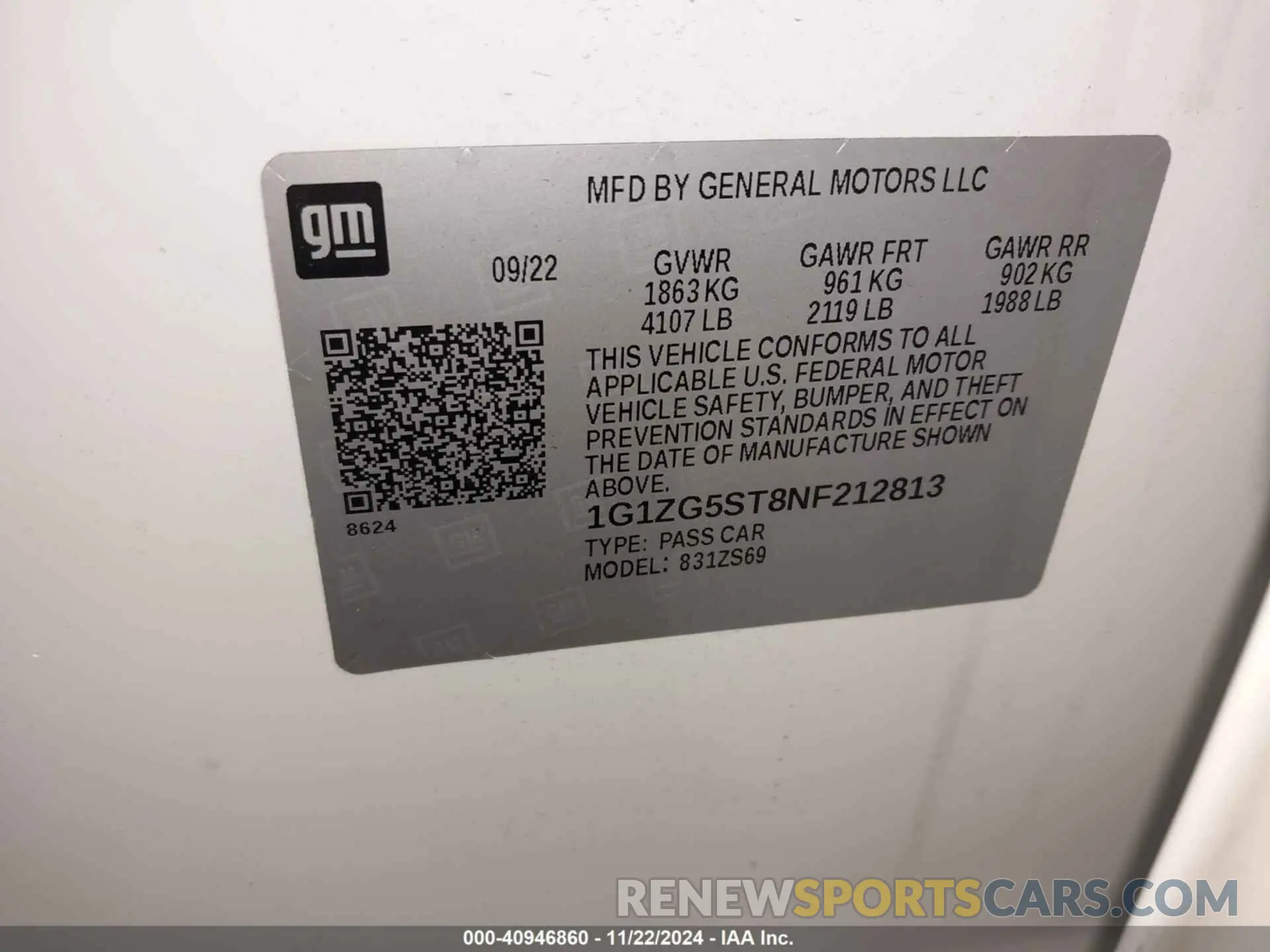 9 fotografías del automóvil dañado 1G1ZG5ST8NF212813 CHEVROLET MALIBU 2022