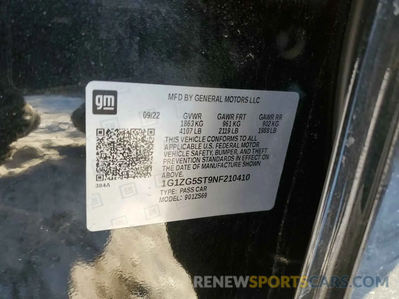 12 fotografías del automóvil dañado 1G1ZG5ST9NF210410 CHEVROLET MALIBU 2022