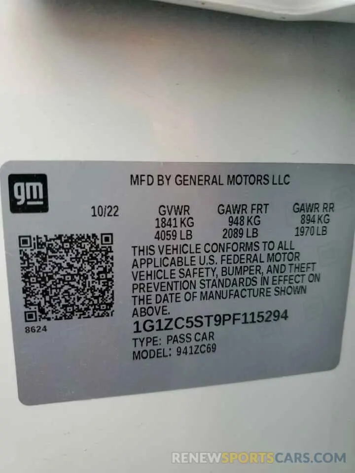 14 fotografías del automóvil dañado 1G1ZC5ST9PF115294 CHEVROLET MALIBU 2023