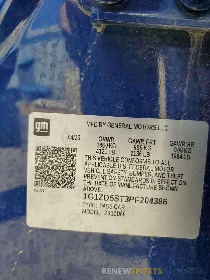 12 fotografías del automóvil dañado 1G1ZD5ST3PF204386 CHEVROLET MALIBU 2023