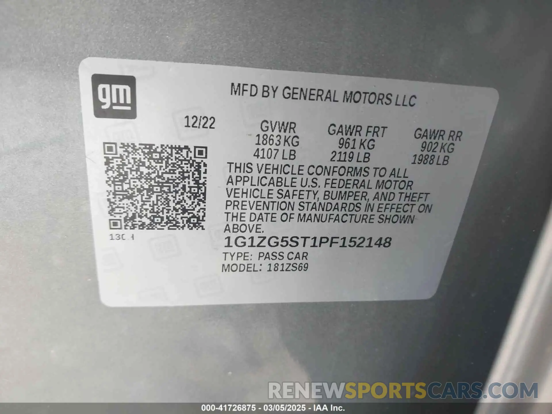 9 fotografías del automóvil dañado 1G1ZG5ST1PF152148 CHEVROLET MALIBU 2023