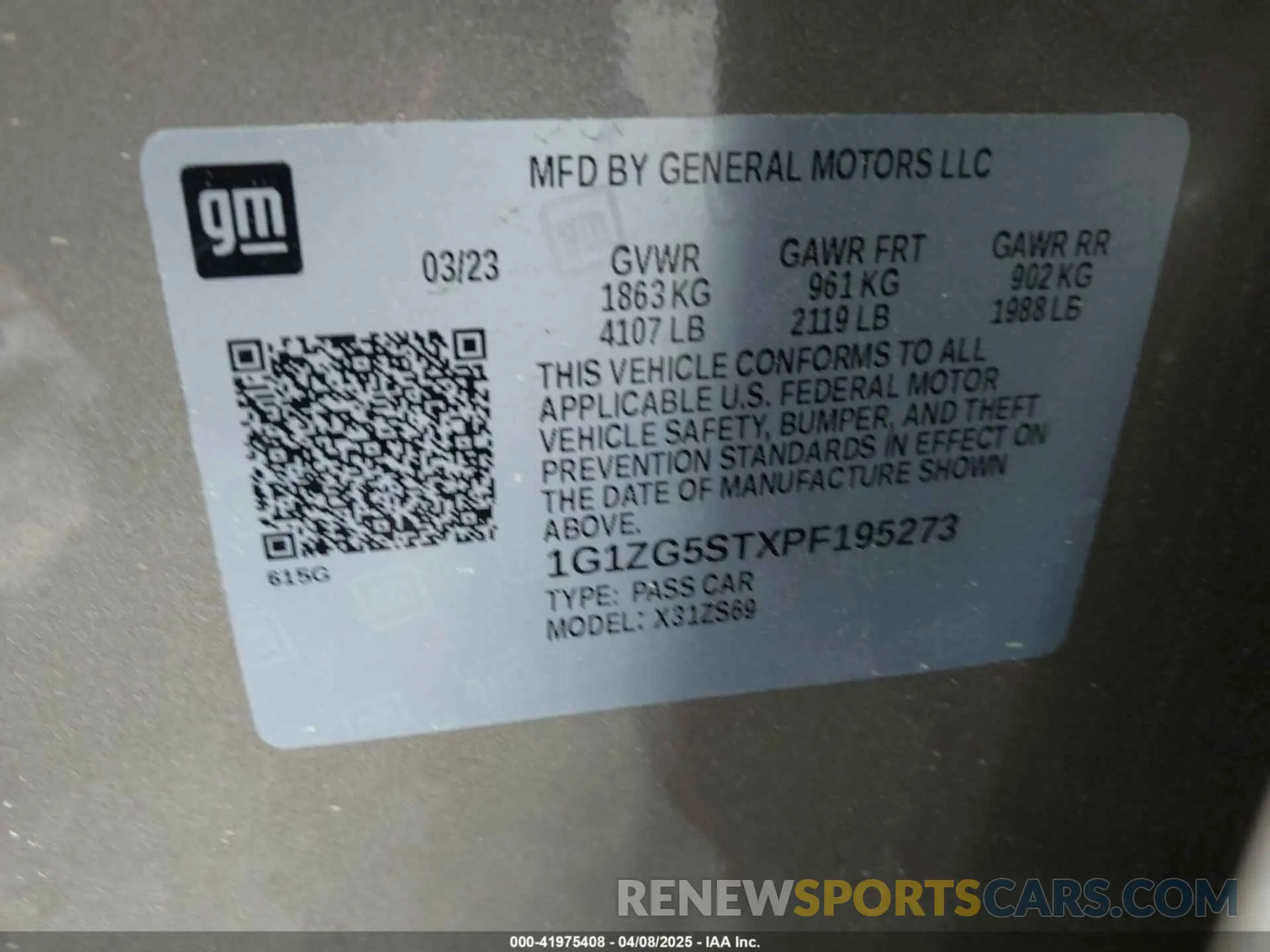 9 fotografías del automóvil dañado 1G1ZG5STXPF195273 CHEVROLET MALIBU 2023